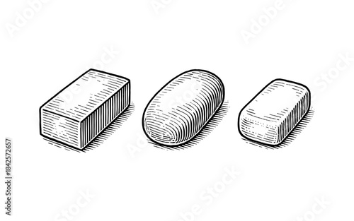 Hand drawn sketch of three loaves of bread in black and white