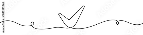 Checkmark symbol drawn with a single continuous, flowing line vector illustration