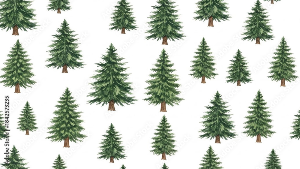 Obraz premium Watercolor Pine Tree Seamless Classic Christmas Pattern with Evergreen Forest Illustration