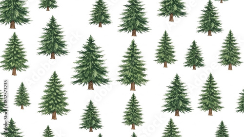 Watercolor Pine Tree Seamless Classic Christmas Pattern with Evergreen Forest Illustration