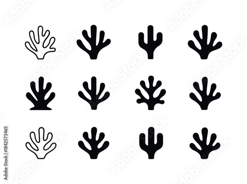 Marine Life Icon Set. Marine life near the shore (rocky tide poo