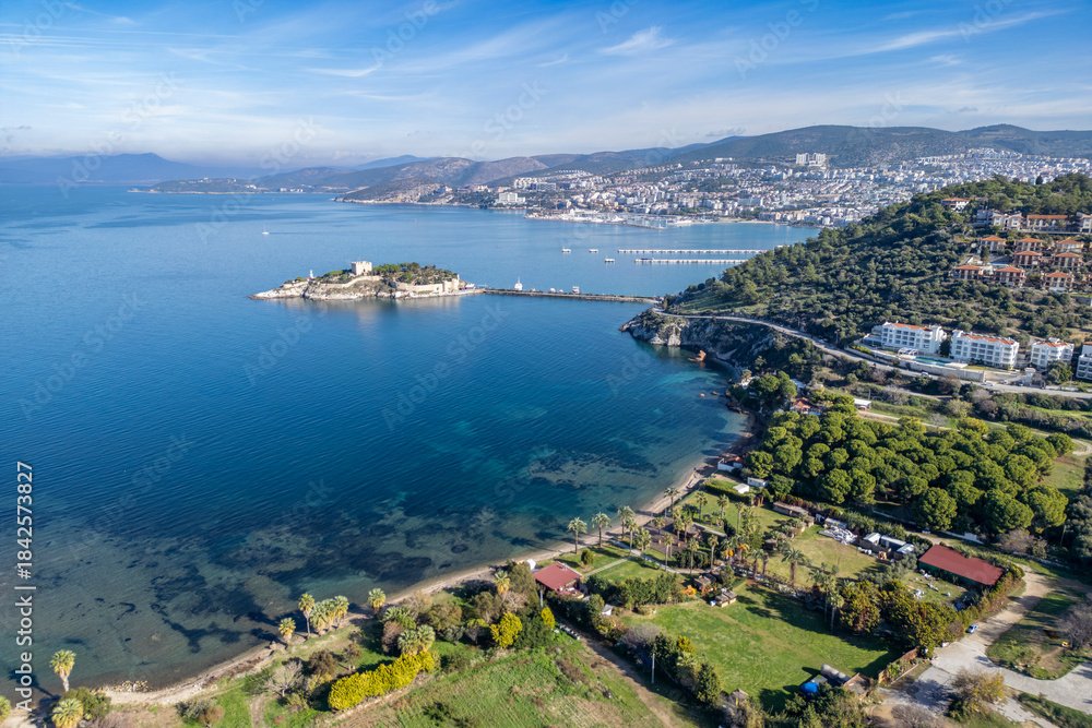 Obraz premium Kusadasi Coastline drone view in Kusadasi Town of Turkey