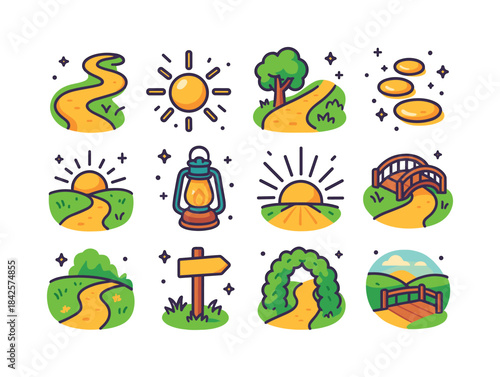 Sunlit Path Icons. sunlit paths. Colorful isometric vector icons