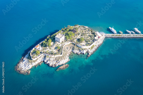 Fototapeta Naklejka Na Ścianę i Meble -  Kusadasi Coastline drone view in Kusadasi Town of Turkey