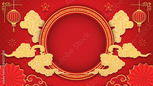 Lunar year background with circle pattern frame  template