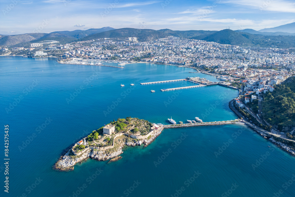Obraz premium Kusadasi Coastline drone view in Kusadasi Town of Turkey