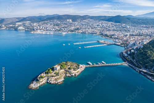 Fototapeta Naklejka Na Ścianę i Meble -  Kusadasi Coastline drone view in Kusadasi Town of Turkey