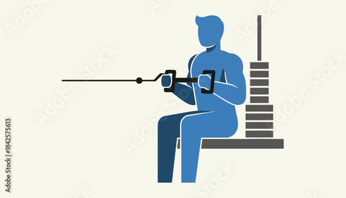 An individual performing a seated row on a cable machine pulling the handles towards their torso with elbows tucked in.