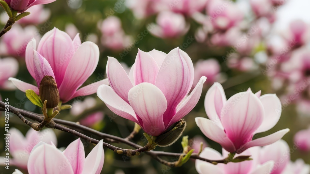Fototapeta premium pink magnolia tree in garden during springtime Natural floral background