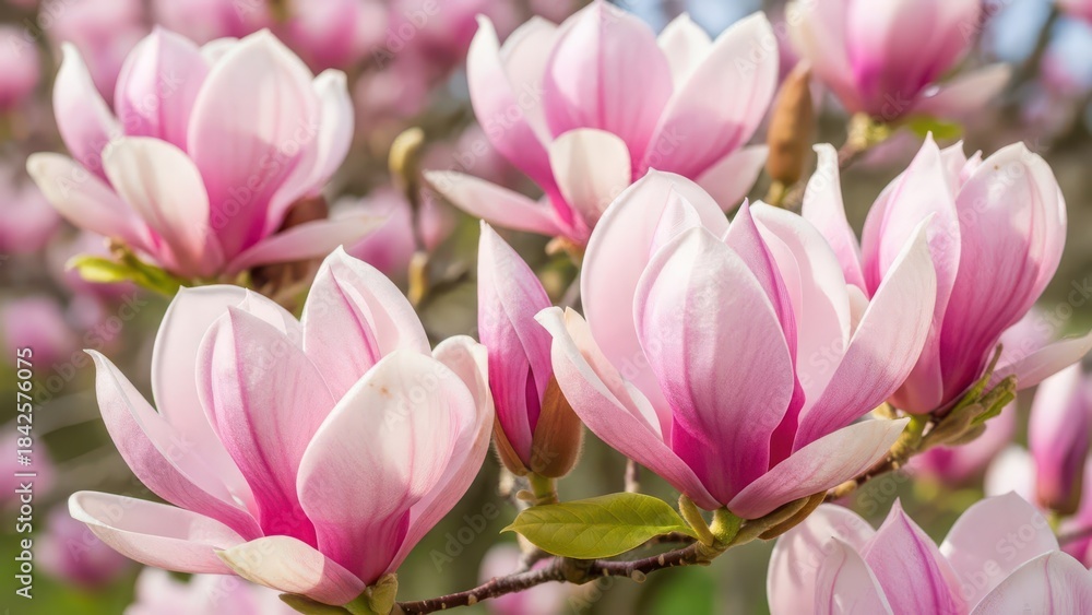 Fototapeta premium pink magnolia tree in garden during springtime Natural floral background