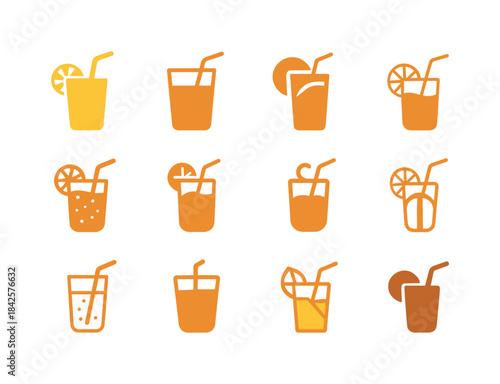Summer Lemonade Icons. Summer. Icon set. Set Logo of summer: lem