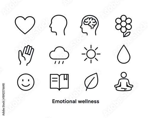 Emotional Wellness Icons. Emotional wellness. Line icon set of e