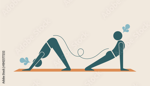 A person practicing yoga transitioning fluidly between downward dog and upward dog poses focusing on breath control and flexibility.