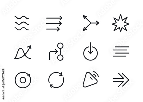 Kinetic Energy Icons. Kinetic energy. Line icon set of Kinetic e