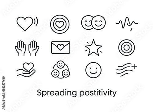 Spreading Positivity Icons. Spreading positivity. Line icon set