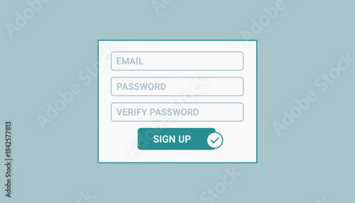 A clean user registration form featuring fields for email password and verification with minimalist design elements.