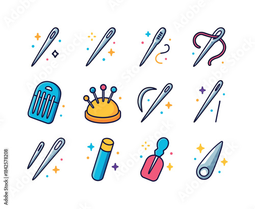Colorful Needle Icons. Sharp Needle. Colorful isometric vector i