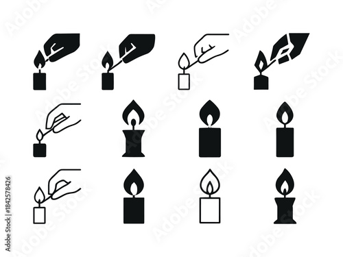 Candle Icon Variations. Lighting a Candle. Icon set. Set Logo of