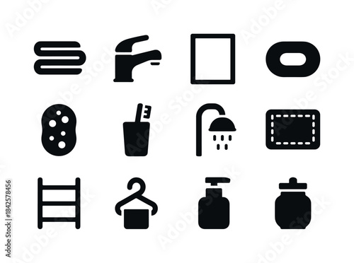 Bathroom Essentials Icons. Bathroom essentials. Solid icon set o