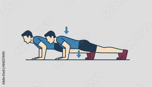 An athlete exhibiting proper pushup form with hands p slightly wider than shoulders lowering and raising the body in a controlled manner.