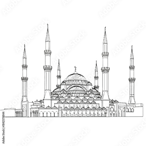 Blue Mosque Istanbul Skyline Architectural Drawing