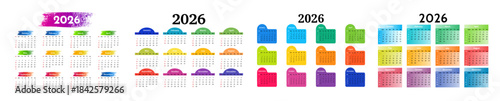 Set of calendars for 2026 isolated on a white background