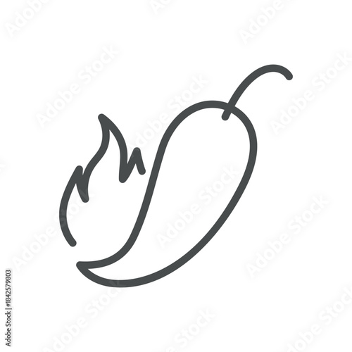 Chili Pepper with Flame Icon. Thin Line Illustration of a Hot Pepper Engulfed in Fire, Symbolizing Intense Heat, Spicy Flavor and Burning Capsaicin Kick. Isolated Outline Vector Sign.