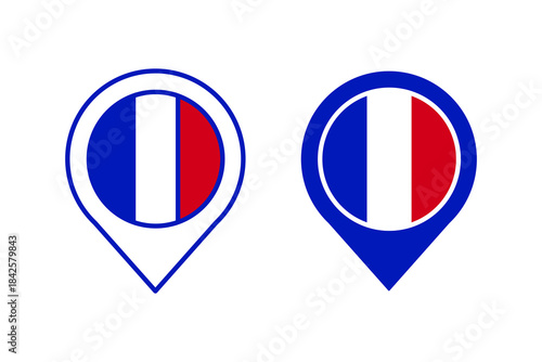 France flag vector icon set. France Map Pin signs symbols