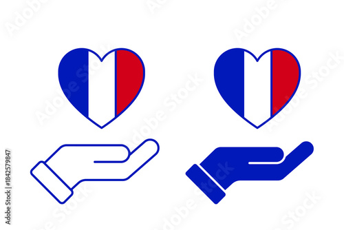 Hands Holding Heart French Flag Icon. France Unity Vector Symbol