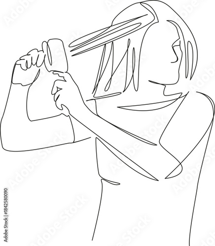 One continuous single drawing line art flat doodle hair, beauty, girl, coiffure, care, woman, young, comb, healthy. Isolated image hand draw contour on a white background, hand drawn, not AI