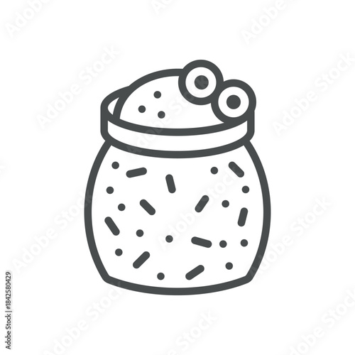 Overnight Oat Icon. Thin Line Illustration of a Jar Filled with Oats and Fruits, Symbolizing Healthy Breakfast, Fiber‑Rich Meal and Convenient Make‑Ahead Snack. Isolated Outline Vector Sign.
