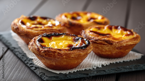 portuguese egg tart with flaky pastry and creamy custard