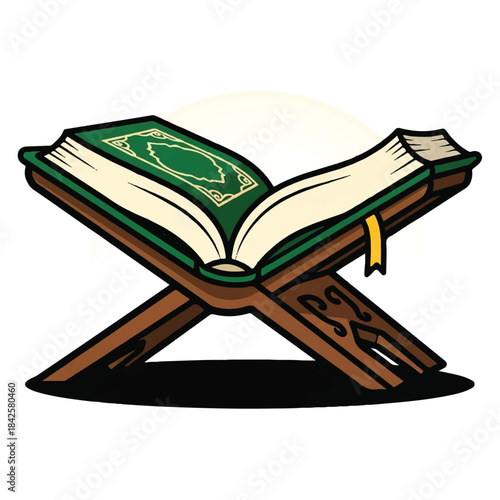 Open Holy Book on a Wooden Stand, Islamic Religious Symbol