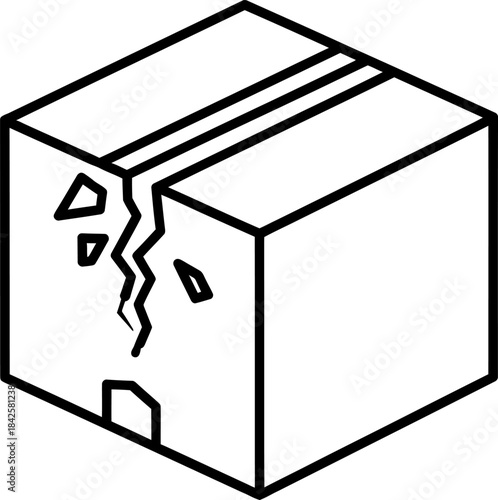Damaged cardboard shipping delivery box with crack outline icon Vector