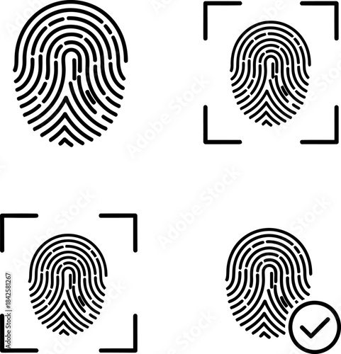 Fingerprint identification security scan and verification icons Vector