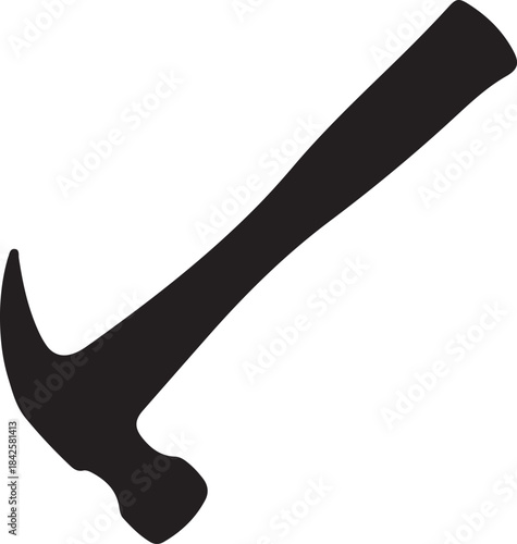 Silhouette of a black claw hammer tool angled diagonally on a white background