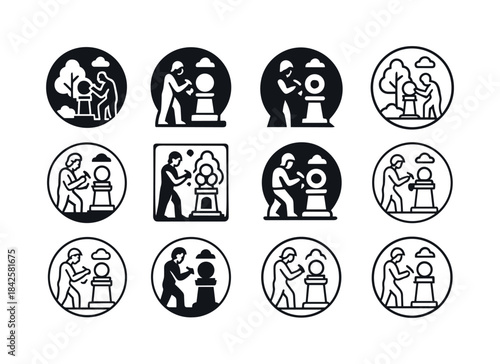 Sculptor Logo Variations. A sculptor designing a public art inst