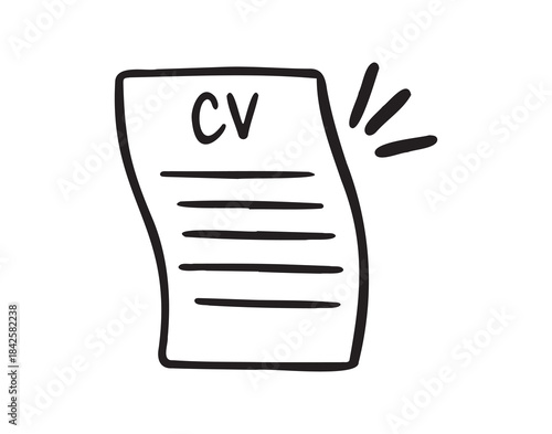 cv and resume and self presentation sheet of paper related doodle hand drawn icon. Outline drawing cv line clipart symbol