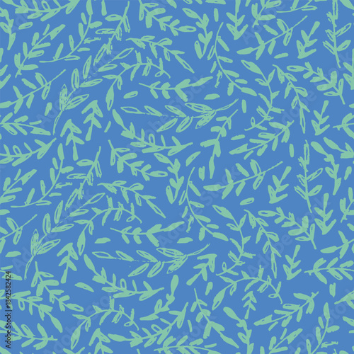 Seamless pattern with hand drawn meadow bold flowers. Floral Block Prints inspired by printmaking in Christmas color combinations