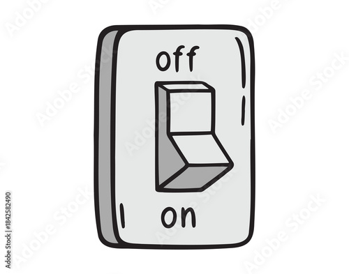 energy, turning off lights. Turn on and off the light switch retro vintage old icon doodle hand drawn. colorful cartoon line drawing clipart symbol