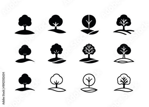 Lone Tree Logos. lone tree in field. Icon set. Set Logo of lone