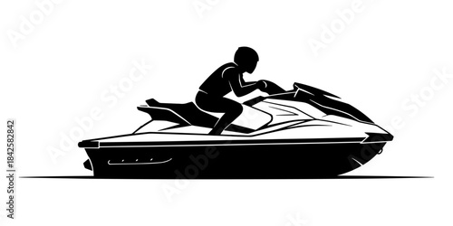 Dynamic Silhouette of a Jet Ski Rider in Action, Capturing the Thrill of Water Sports and Speed.