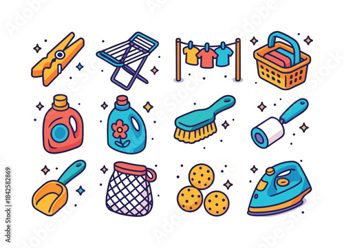 Colorful Laundry Icons. Laundry Tools. Colorful isometric vector