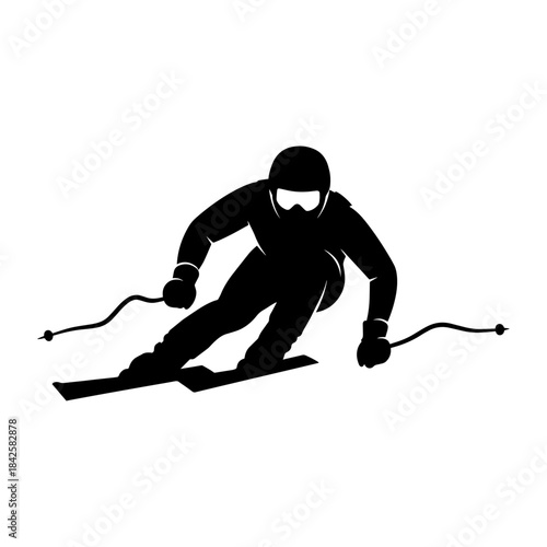 Dynamic Silhouette of a Skier in Action on a White Background.