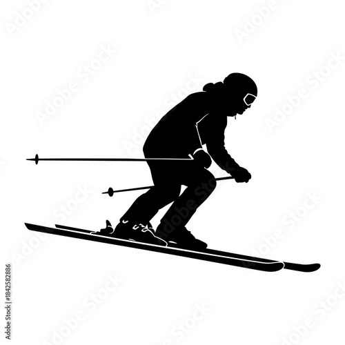 Dynamic Silhouette of a Skier in Action on a White Background.