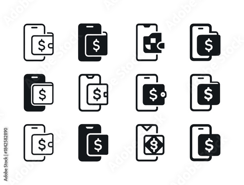 Family Finance Icon Set. Tracking family finances using an app.