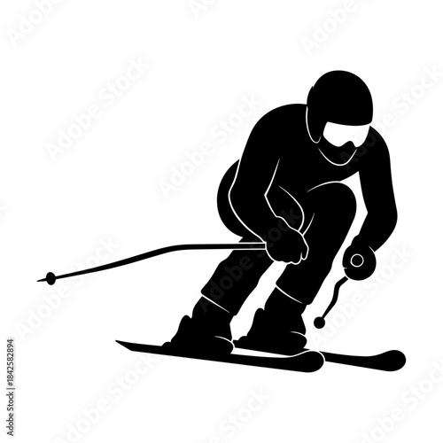 Dynamic Silhouette of a Skier in Action on a White Background.