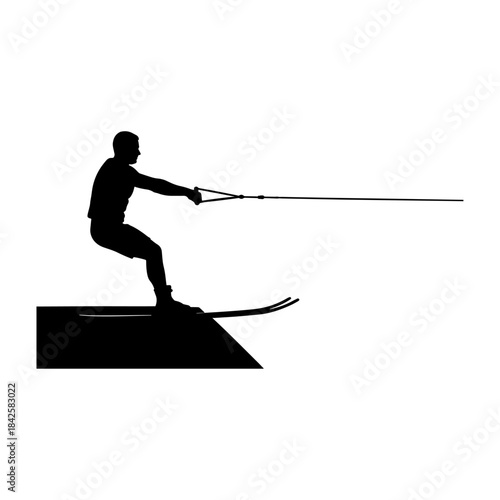 Dynamic silhouette of a water skier in action, showcasing strength and agility on the water.