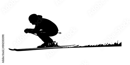 Dynamic Silhouette of Skier in Action on White Background.