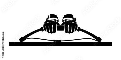 Silhouette of a bicycle handlebar with hands gripping the brakes, minimalist design.